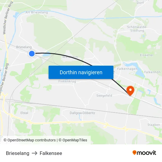 Brieselang to Falkensee map