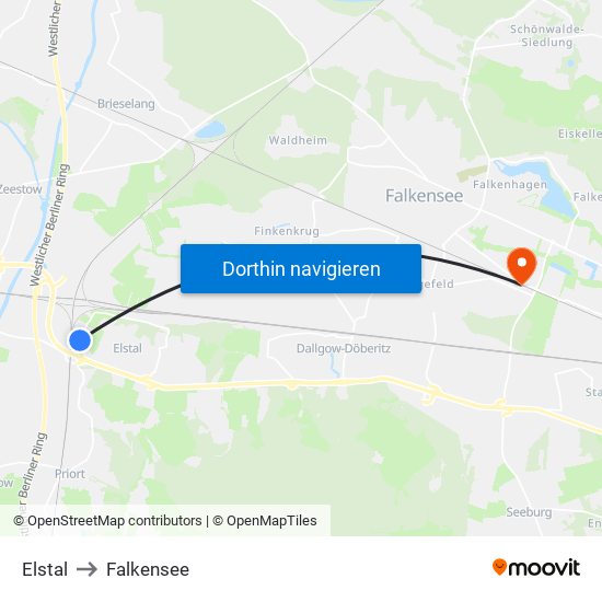 Elstal to Falkensee map