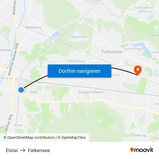 Elstal to Falkensee map