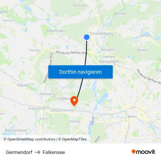 Germendorf to Falkensee map
