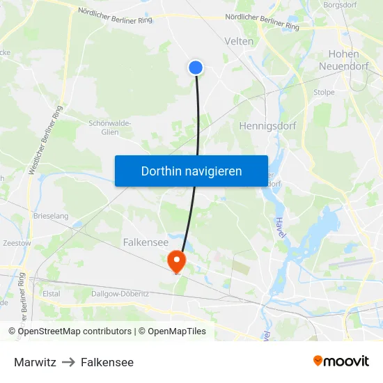 Marwitz to Falkensee map