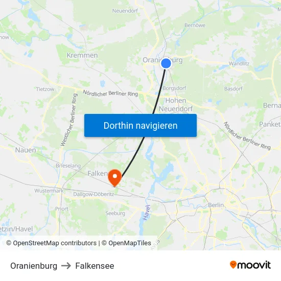 Oranienburg to Falkensee map