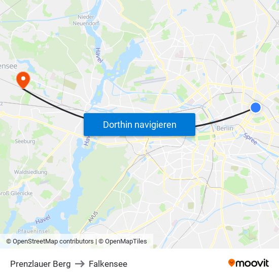 Prenzlauer Berg to Falkensee map