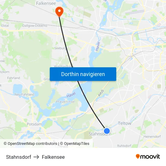 Stahnsdorf to Falkensee map