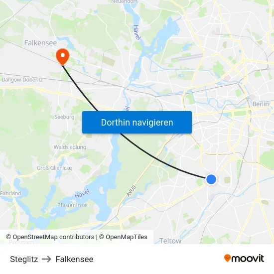 Steglitz to Falkensee map