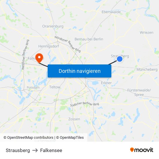 Strausberg to Falkensee map