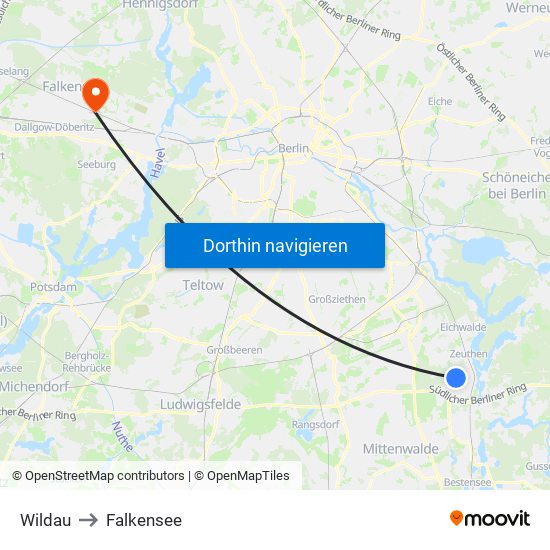 Wildau to Falkensee map