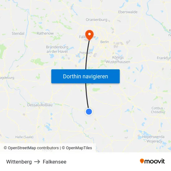 Wittenberg to Falkensee map