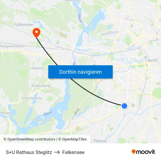 S+U Rathaus Steglitz to Falkensee map