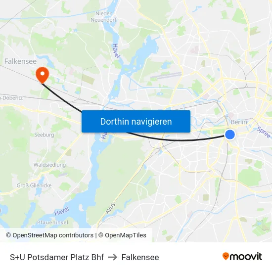 S+U Potsdamer Platz Bhf to Falkensee map