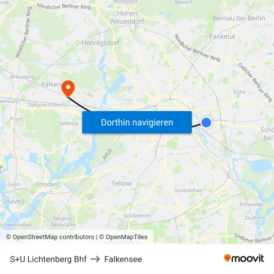 S+U Lichtenberg Bhf to Falkensee map