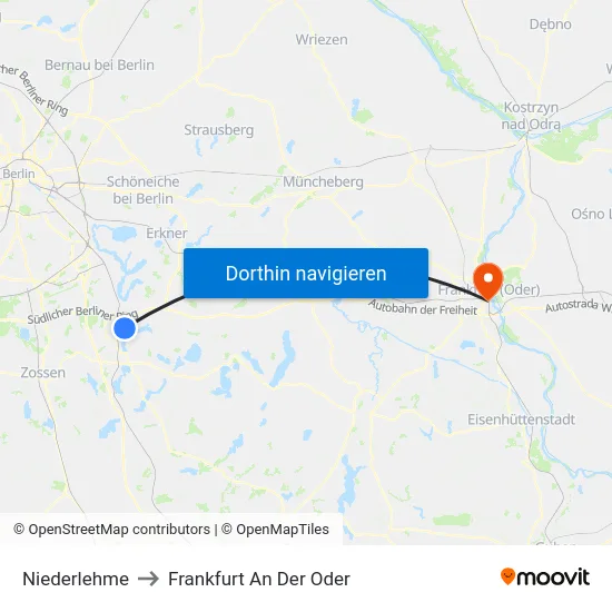 Niederlehme to Frankfurt An Der Oder map