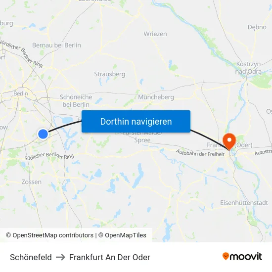 Schönefeld to Frankfurt An Der Oder map