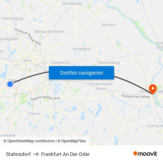 Stahnsdorf to Frankfurt An Der Oder map