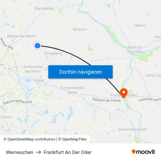 Werneuchen to Frankfurt An Der Oder map