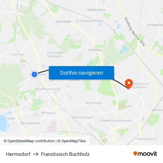 Hermsdorf to Französisch Buchholz map