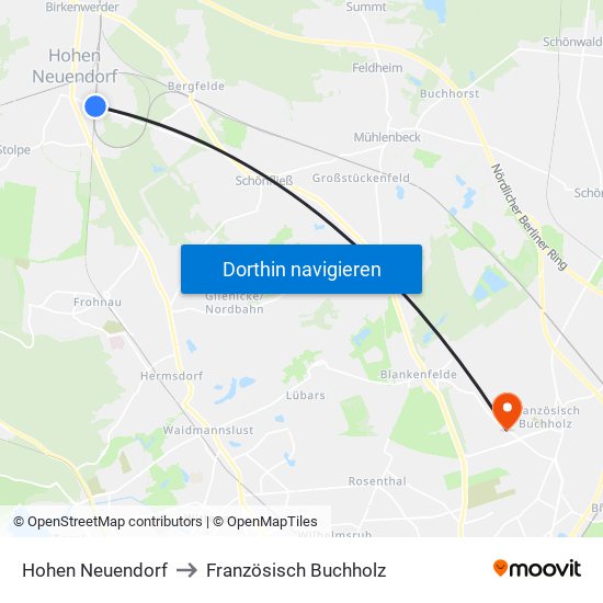 Hohen Neuendorf to Französisch Buchholz map