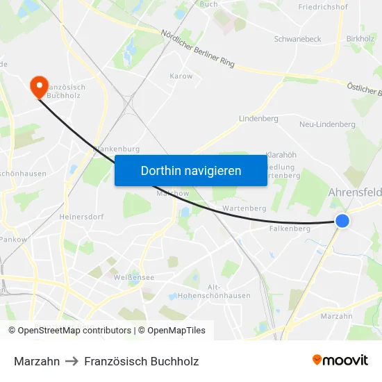 Marzahn to Französisch Buchholz map