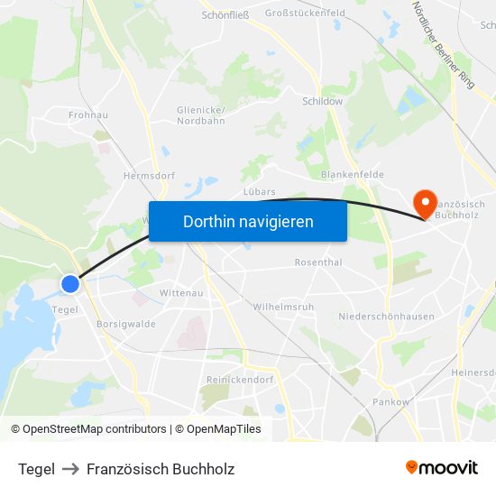 Tegel to Französisch Buchholz map