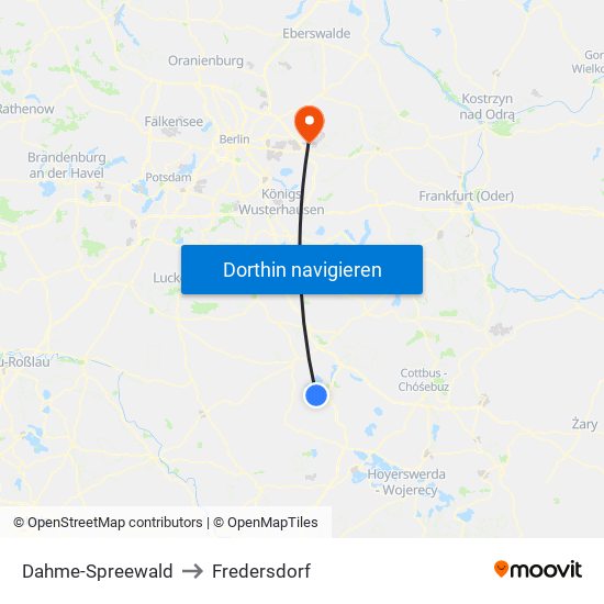 Dahme-Spreewald to Fredersdorf map