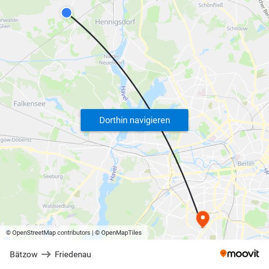 Bätzow to Friedenau map