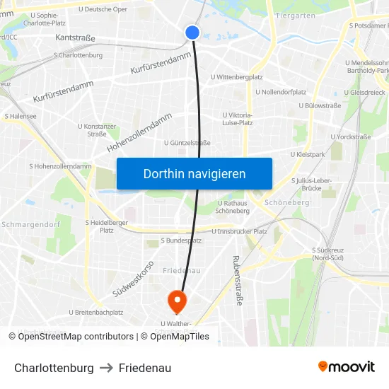 Charlottenburg to Friedenau map