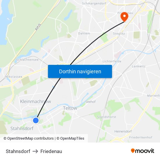 Stahnsdorf to Friedenau map