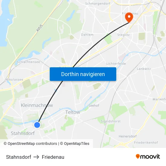 Stahnsdorf to Friedenau map