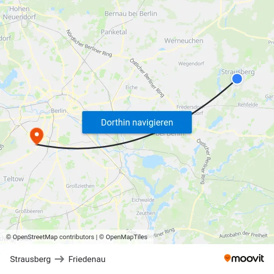 Strausberg to Friedenau map