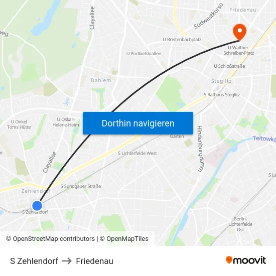 S Zehlendorf to Friedenau map