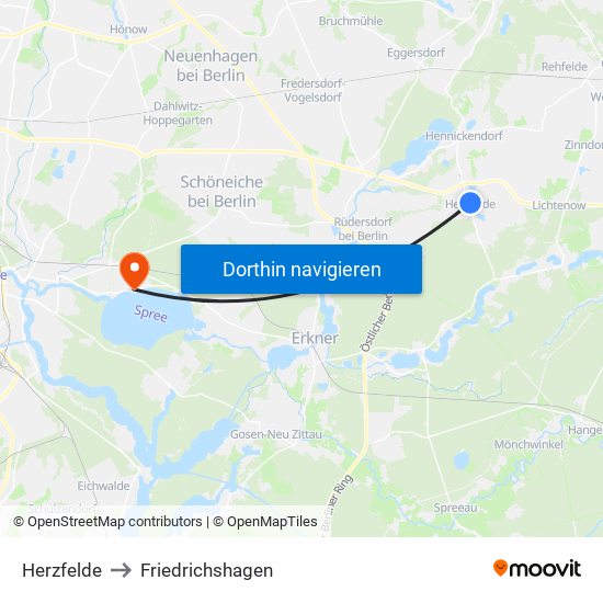 Herzfelde to Friedrichshagen map
