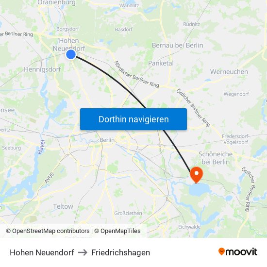 Hohen Neuendorf to Friedrichshagen map