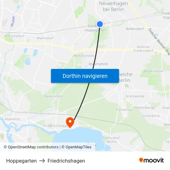 Hoppegarten to Friedrichshagen map