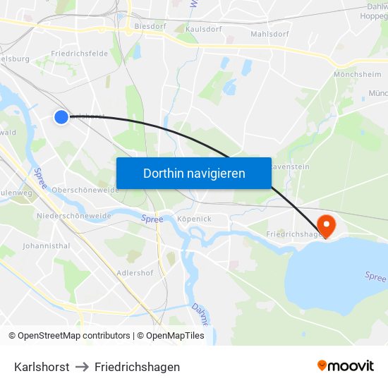 Karlshorst to Friedrichshagen map
