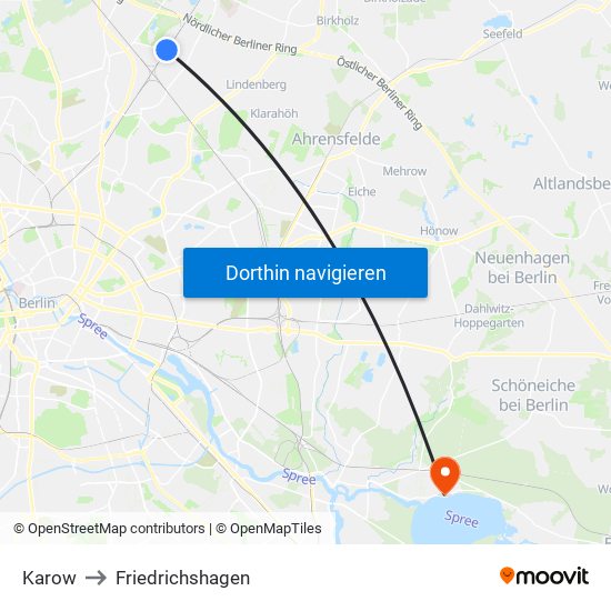 Karow to Friedrichshagen map