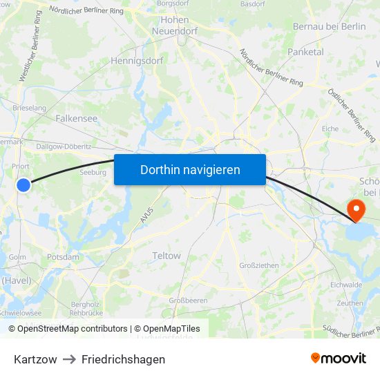 Kartzow to Friedrichshagen map