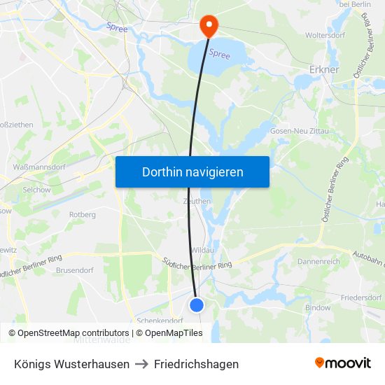 Königs Wusterhausen to Friedrichshagen map
