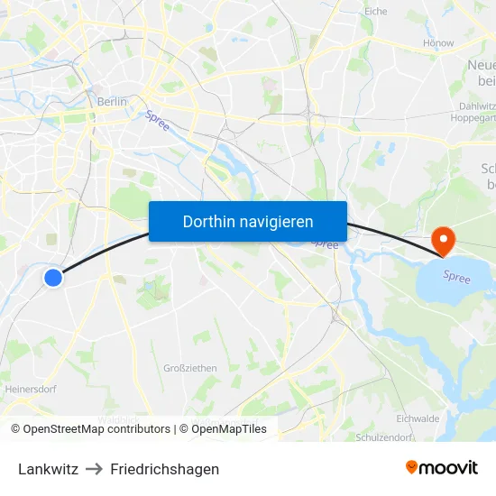 Lankwitz to Friedrichshagen map