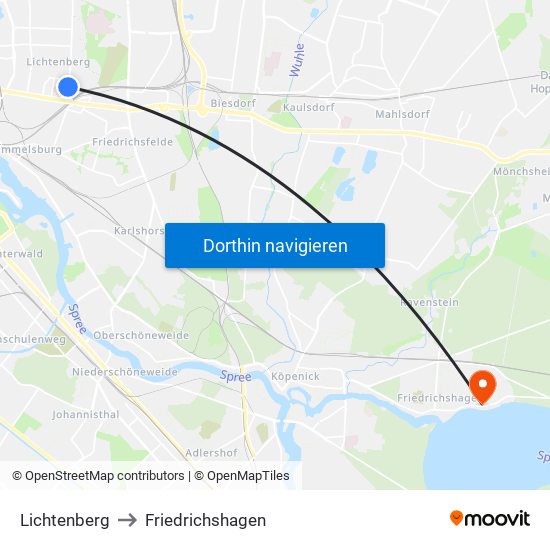 Lichtenberg to Friedrichshagen map