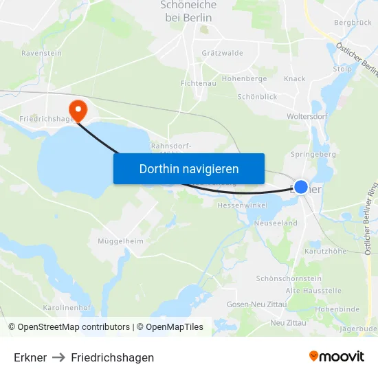 Erkner to Friedrichshagen map