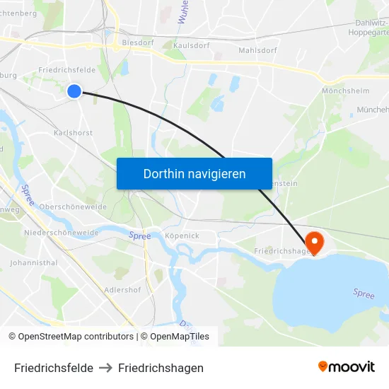 Friedrichsfelde to Friedrichshagen map