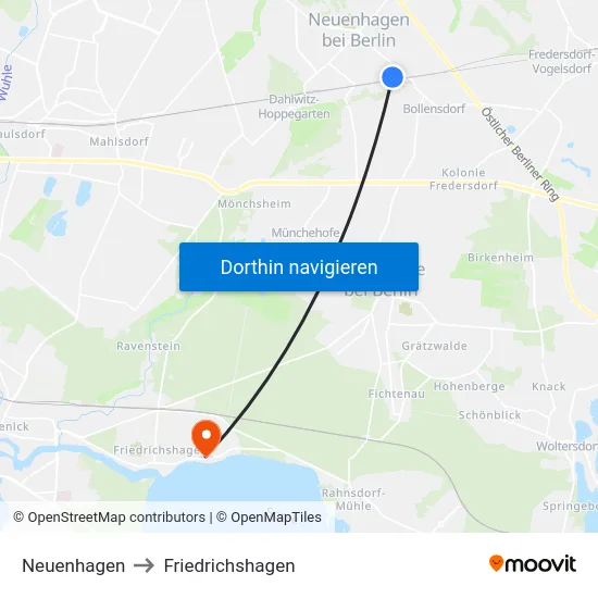 Neuenhagen to Friedrichshagen map