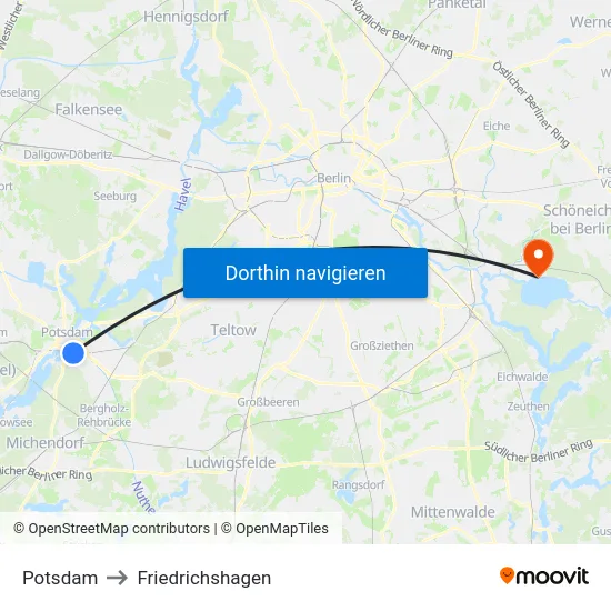 Potsdam to Friedrichshagen map