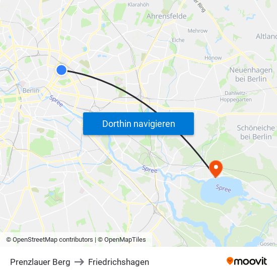 Prenzlauer Berg to Friedrichshagen map