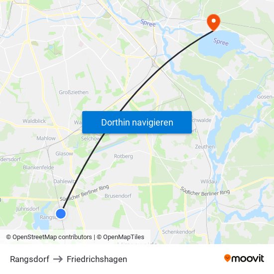 Rangsdorf to Friedrichshagen map