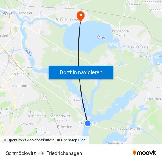 Schmöckwitz to Friedrichshagen map