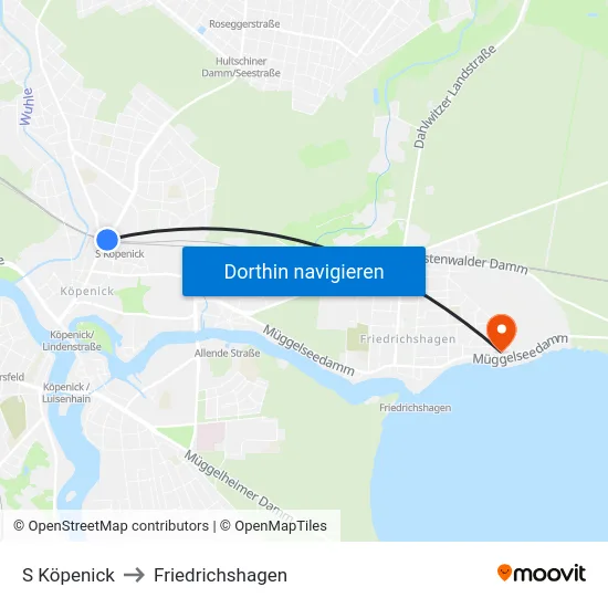 S Köpenick to Friedrichshagen map
