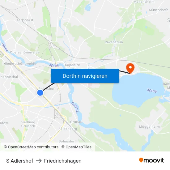 S Adlershof to Friedrichshagen map