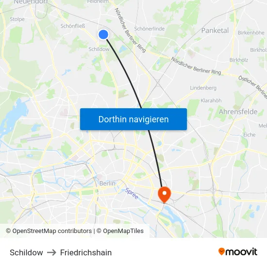 Schildow to Friedrichshain map