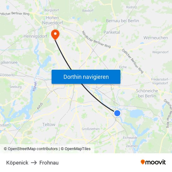 Köpenick to Frohnau map